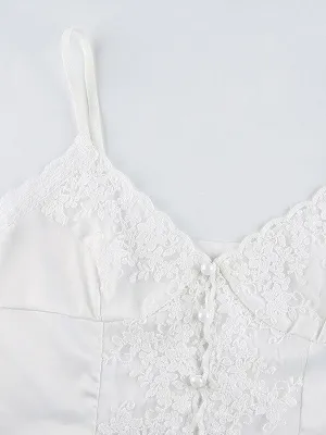Button Up Lace Crop Cami Top