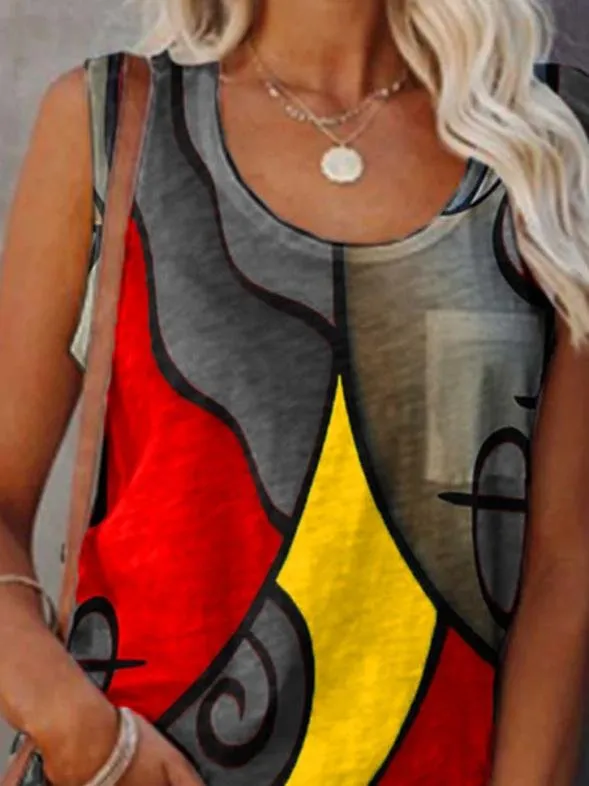 Casual Sleeveless Colorblock Tanks Tops