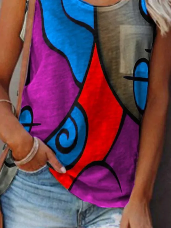 Casual Sleeveless Colorblock Tanks Tops