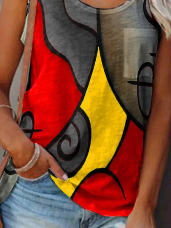Casual Sleeveless Colorblock Tanks Tops