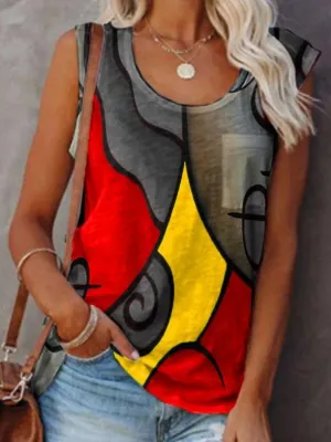 Casual Sleeveless Colorblock Tanks Tops