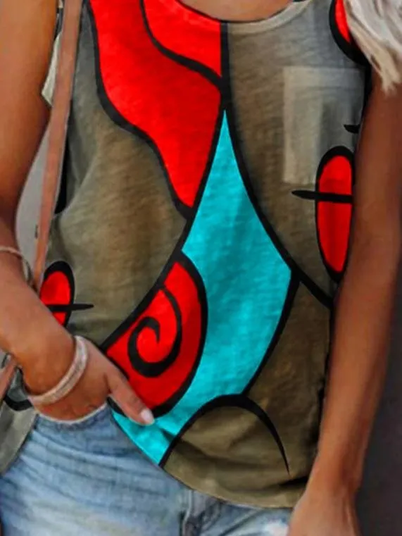 Casual Sleeveless Colorblock Tanks Tops