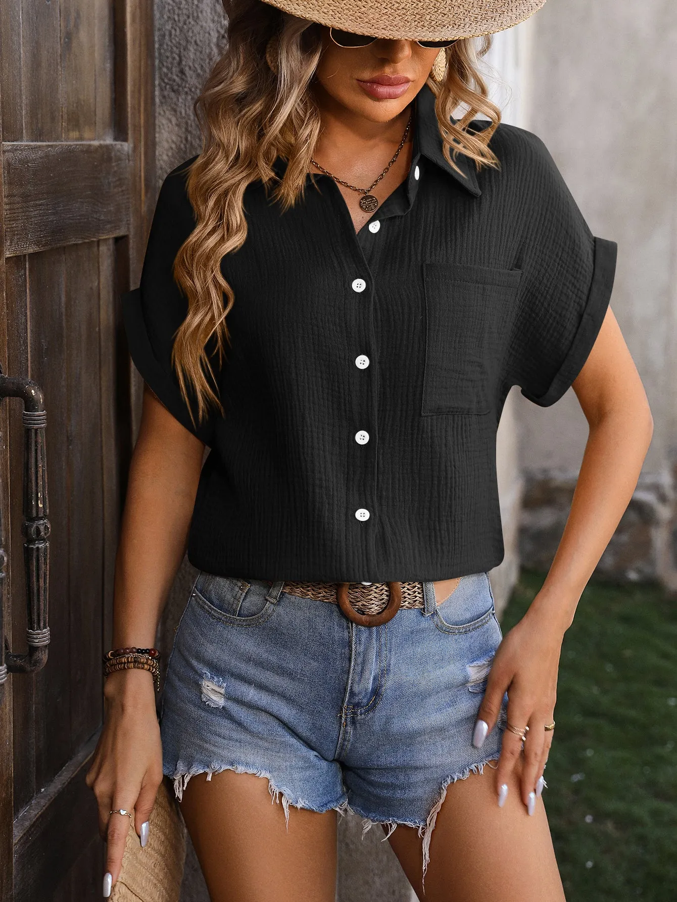 Casual Work Tops with Pockets