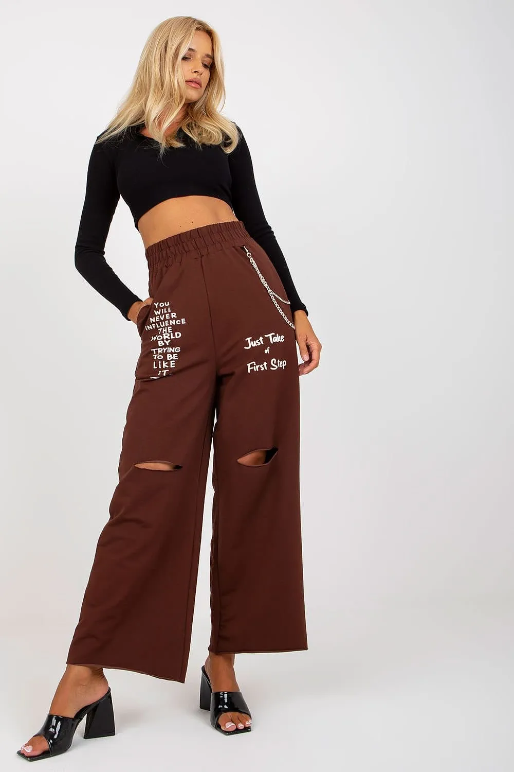 Chic Women's Wide Leg Lounge Pants with Detachable Chain Accessory