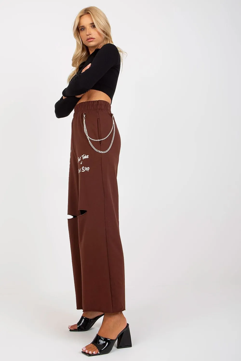 Chic Women's Wide Leg Lounge Pants with Detachable Chain Accessory