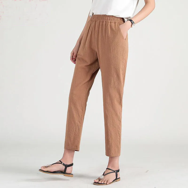 Cotton Blend Casual Ankle-Length Pants Women Thin Trendy Slim Look Carrot Pants