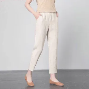 Cotton Blend Casual Ankle-Length Pants Women Thin Trendy Slim Look Carrot Pants