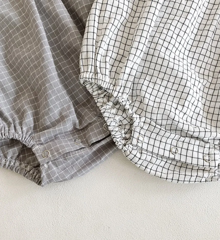 Cotton Check Romper and Sun Hat