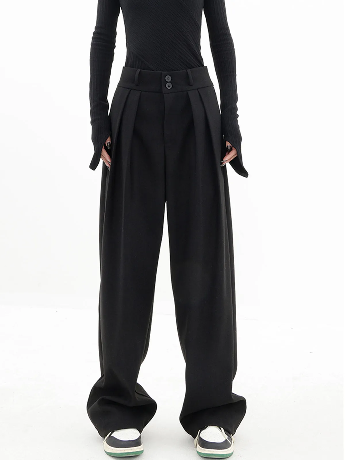 Double Buttons Wide Trendy Leg Dress Pants