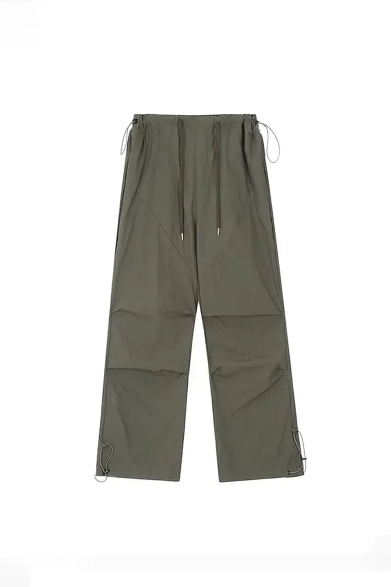 Drawstring Low-waist Parachute Cargo Pants