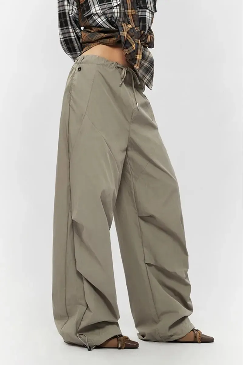 Drawstring Low-waist Parachute Cargo Pants