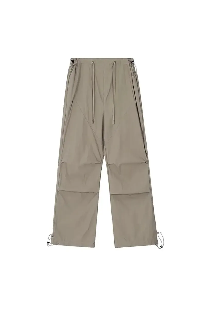 Drawstring Low-waist Parachute Cargo Pants