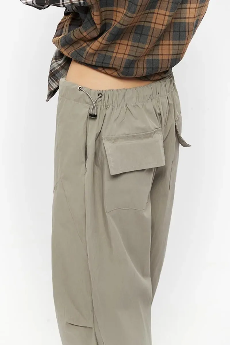 Drawstring Low-waist Parachute Cargo Pants