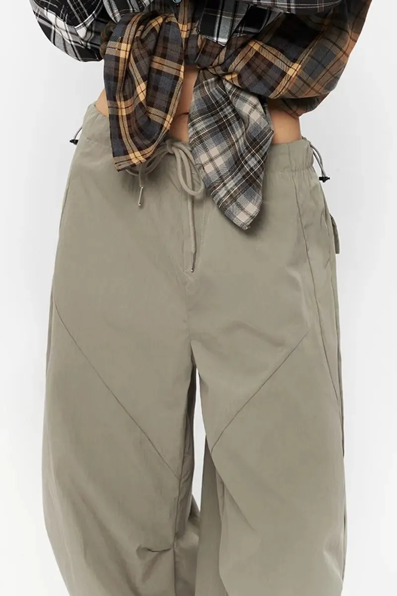 Drawstring Low-waist Parachute Cargo Pants