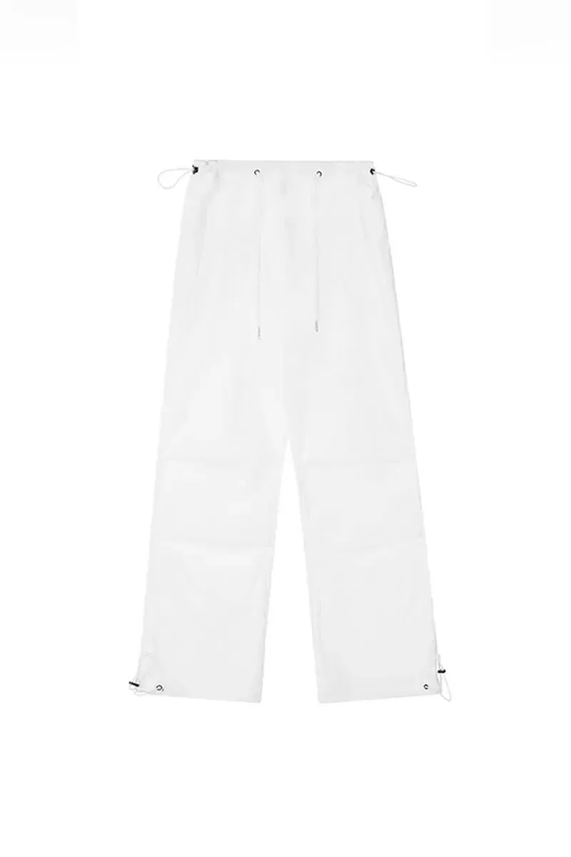 Drawstring Low-waist Parachute Cargo Pants