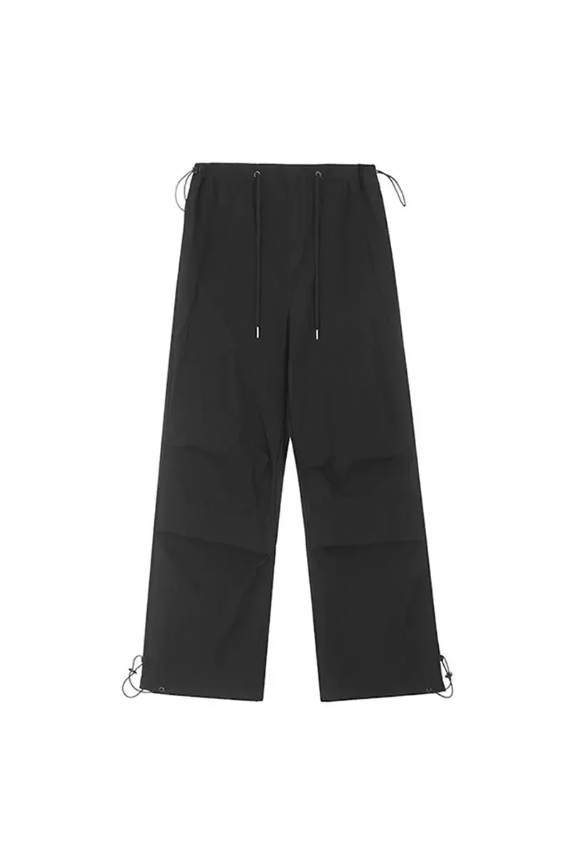 Drawstring Low-waist Parachute Cargo Pants