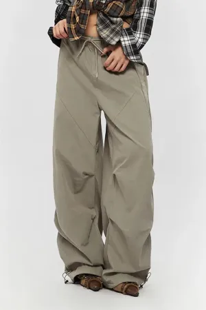Drawstring Low-waist Parachute Cargo Pants