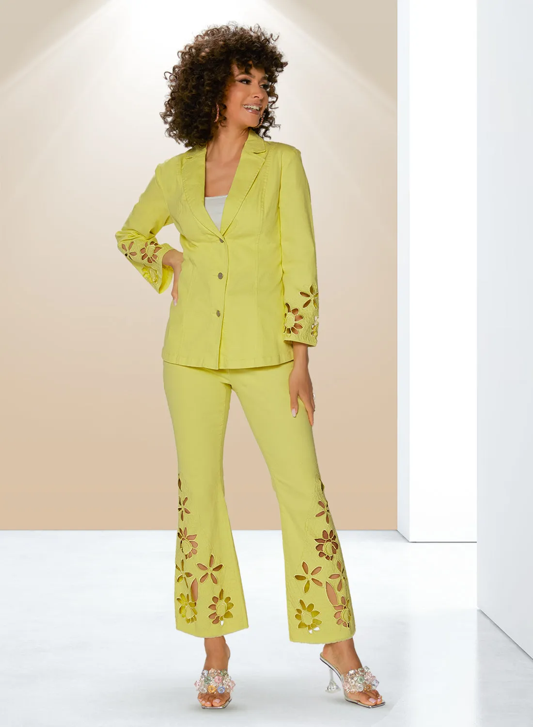 DV Jeans 8485P - Yellow - Flower Cutout Denim Pant