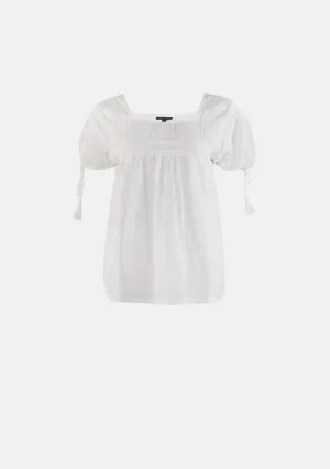 Embroidered Cotton Cap-Sleeve Blouse