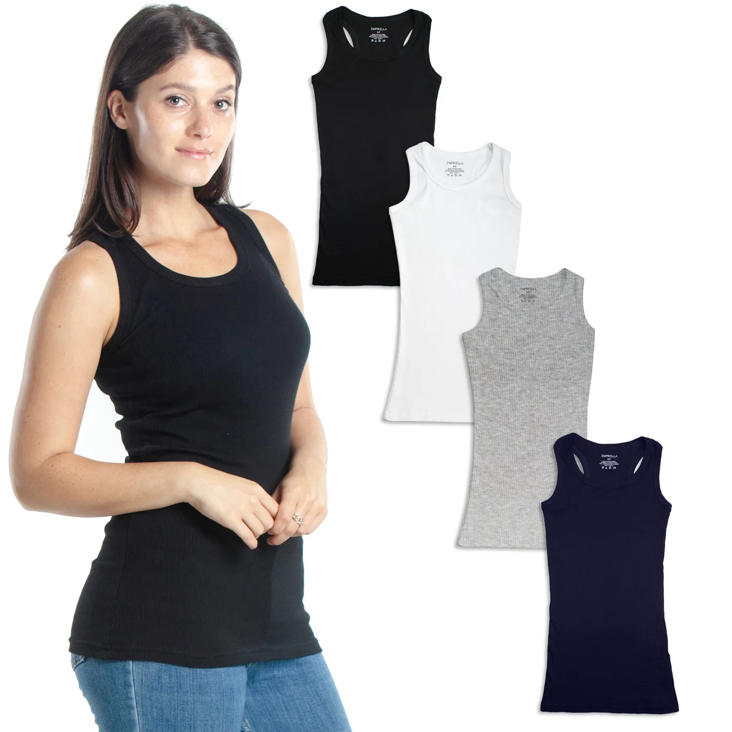 Emprella Tank Tops for Women, 4 Pack Ribbed Racerback Tanks