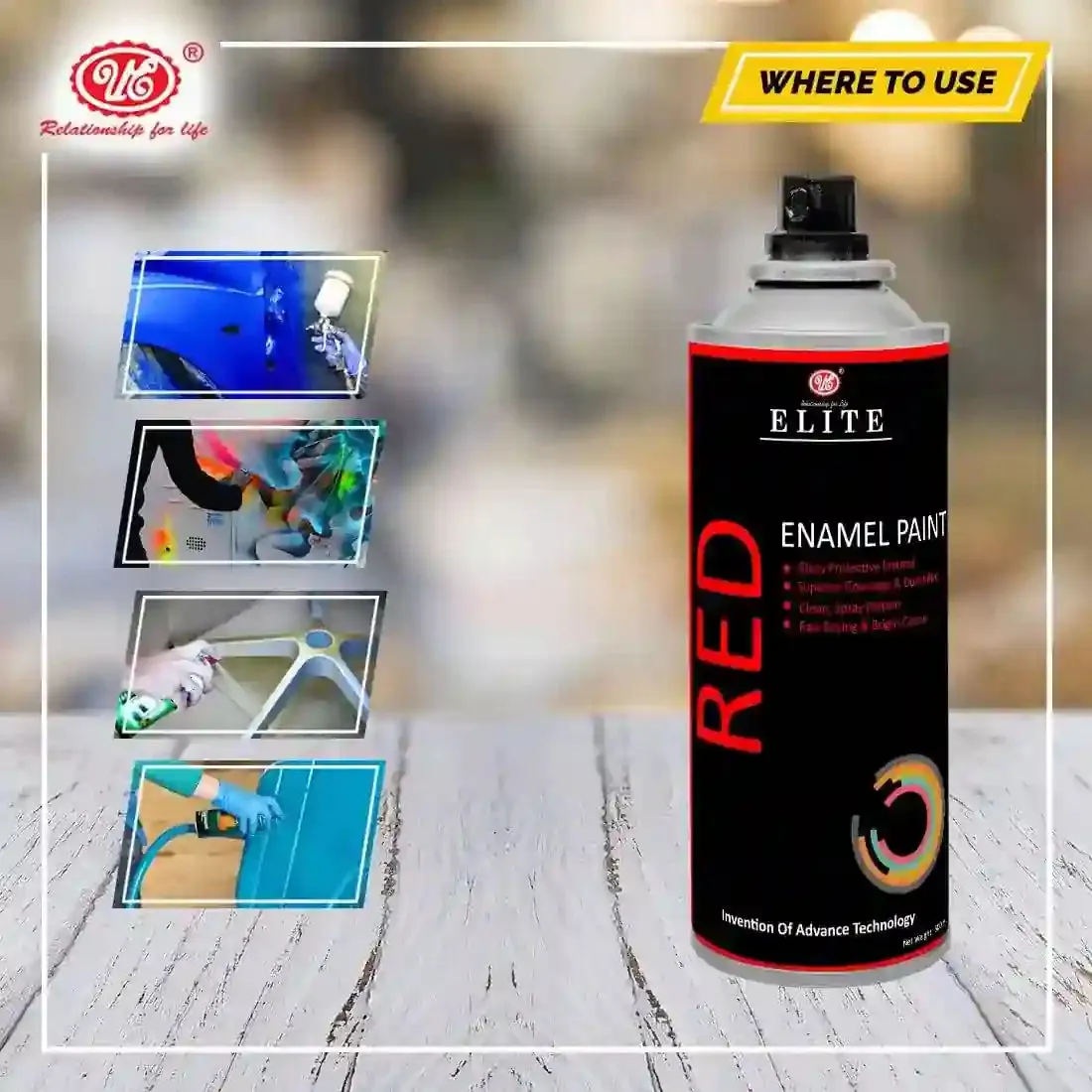 Enamel Spray Paint - Red, Silver, Black, Golden, White Paint Spray For Metal, Alloy, Plastic, Wood, Car Accessories, Automotive Product