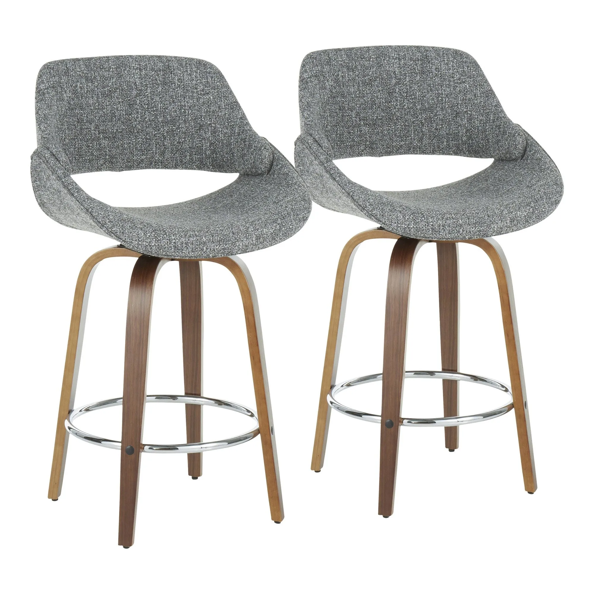 Fabrico Mid-Century Modern Counter Stool in Walnut and Grey Noise Fabric by LumiSource - Set of 2