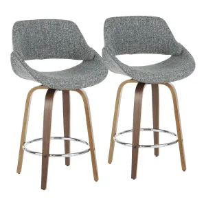 Fabrico Mid-Century Modern Counter Stool in Walnut and Grey Noise Fabric by LumiSource - Set of 2