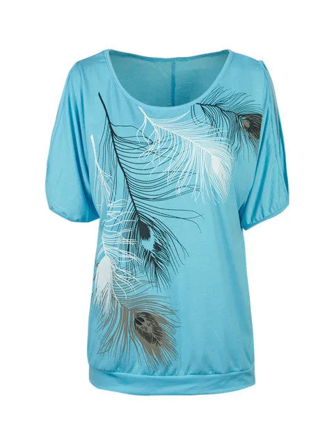 Feather Print Women Casual Summer T Shirt