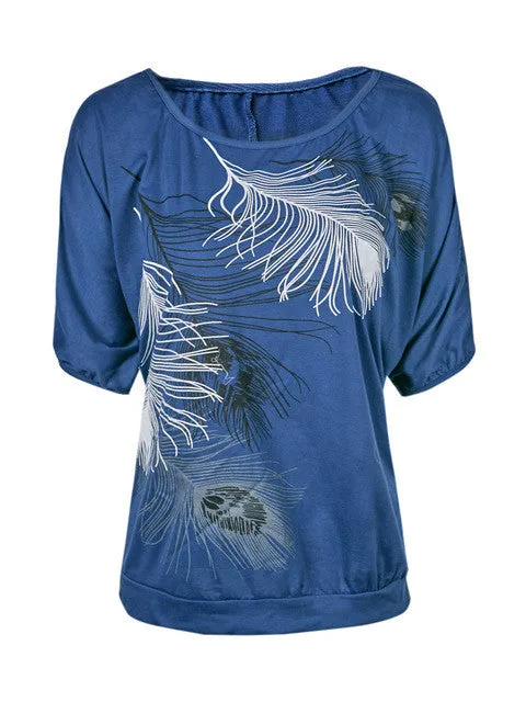 Feather Print Women Casual Summer T Shirt