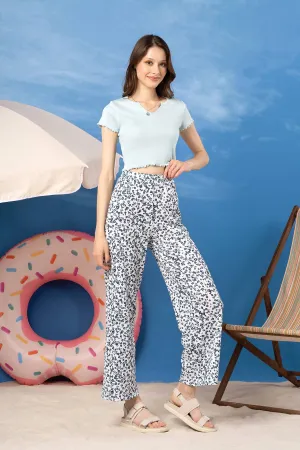 Floral Wide Leg Trouser For Women - White