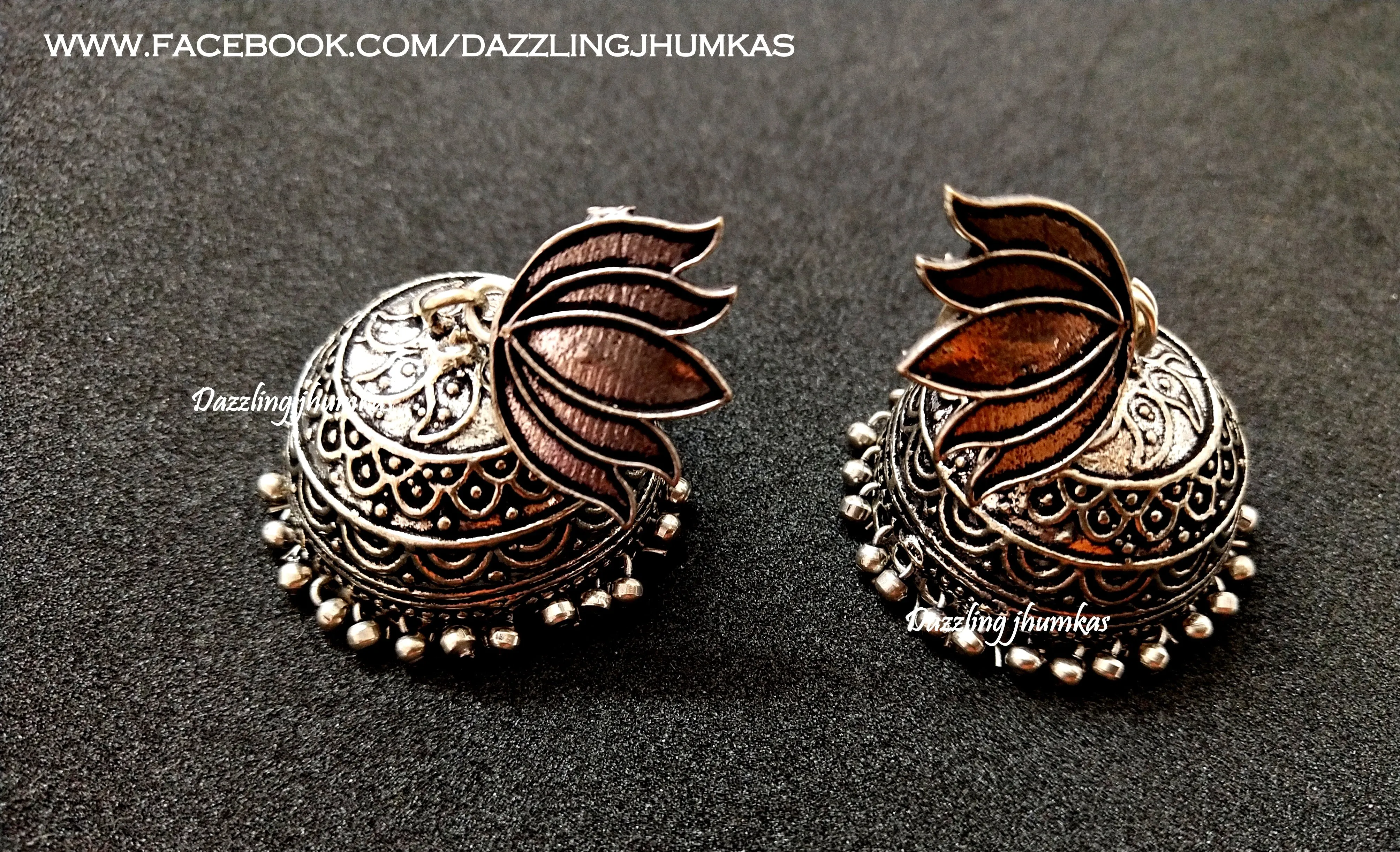 German Silver Lotus Stud Jhumkas