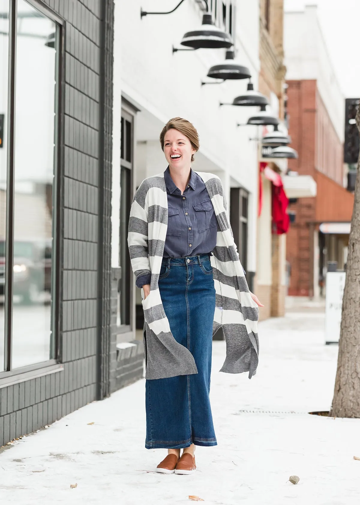 Gray Striped Duster Cardigan - FINAL SALE