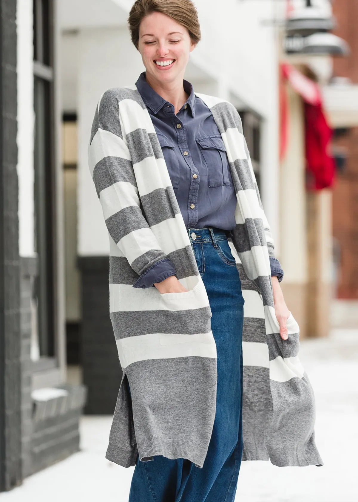 Gray Striped Duster Cardigan - FINAL SALE