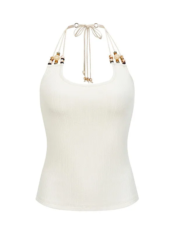 Halter-Neck Beads Casual Bohemian Tops