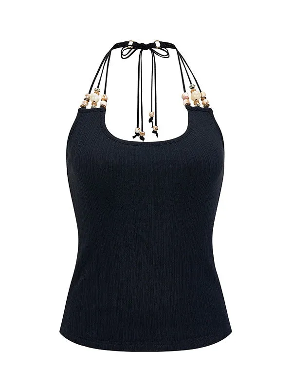 Halter-Neck Beads Casual Bohemian Tops