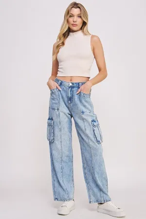 JADE by JANE Plus-size High Waist Baggy Cargo Denim Trousers