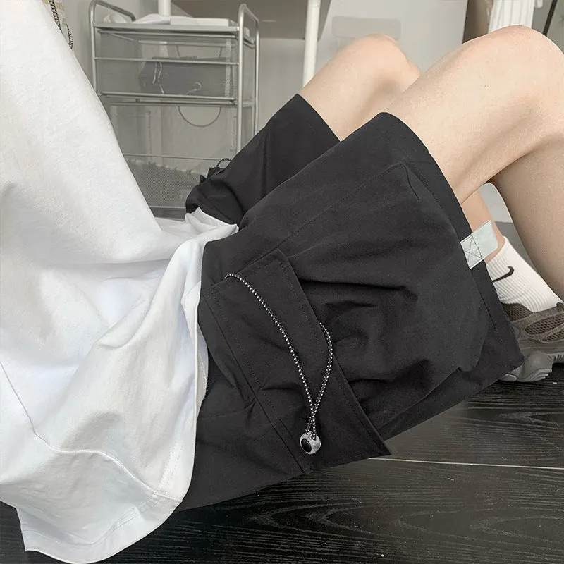 Japanese Cargo Shorts Men Summer Korean Reflective Hong Kong Trendy Casual Pants Loose Bermuda Shorts