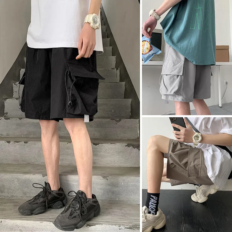 Japanese Cargo Shorts Men Summer Korean Reflective Hong Kong Trendy Casual Pants Loose Bermuda Shorts