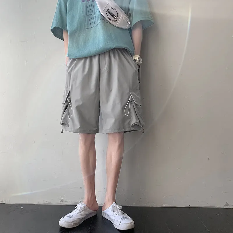 Japanese Cargo Shorts Men Summer Korean Reflective Hong Kong Trendy Casual Pants Loose Bermuda Shorts