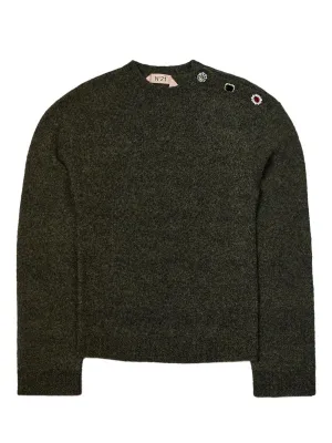 Jewel Button Round Neck Knitted Sweater