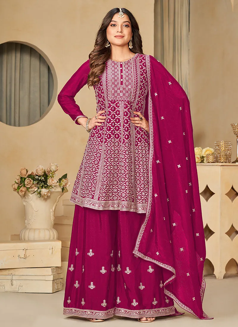 Magenta Reshamkari Embroidery Festive Palazzo Suit
