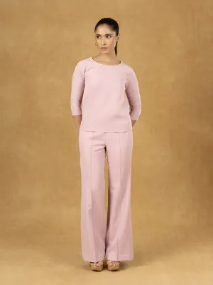 Pink Solid Boxy Top with Pullover Wide Leg Trousers