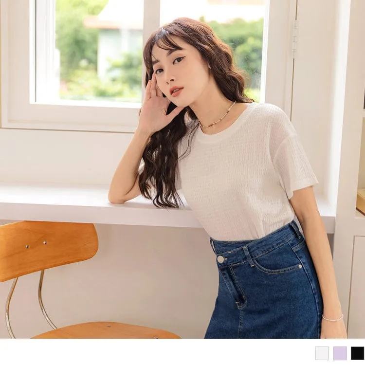 PURE COLOR ROUND NECK SHORT SLEEVE TOPS