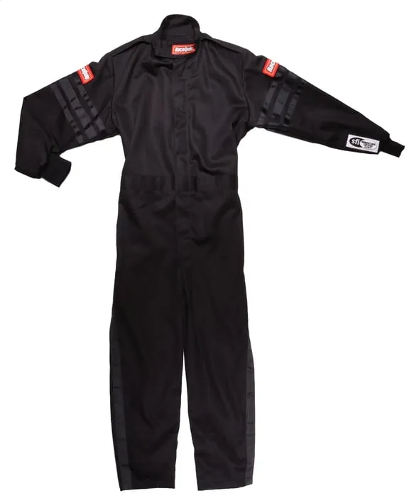RaceQuip One Piece Single Layer Fire Suit - Black w/Black Stripes - Kids XX-Small - 1959990
