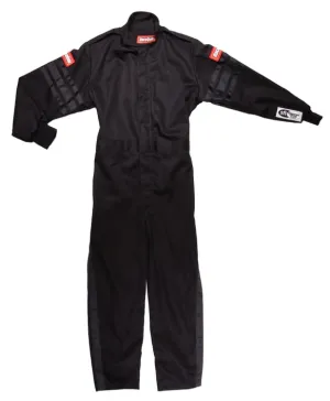 RaceQuip One Piece Single Layer Fire Suit - Black w/Black Stripes - Kids XX-Small - 1959990