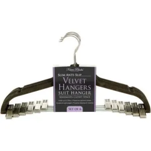 Simplify Grey Velvet Suit Hanger with Clips 6pc