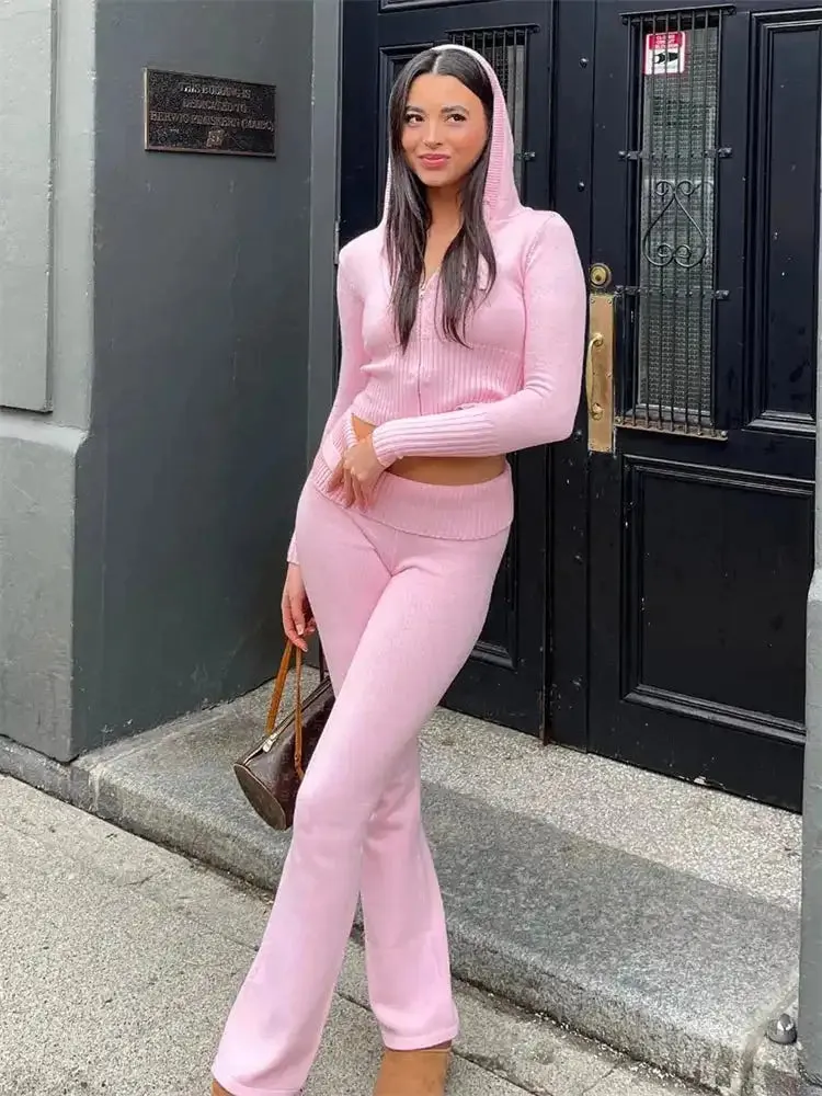 Spring Knitted Women's Two Piece Set Leggings