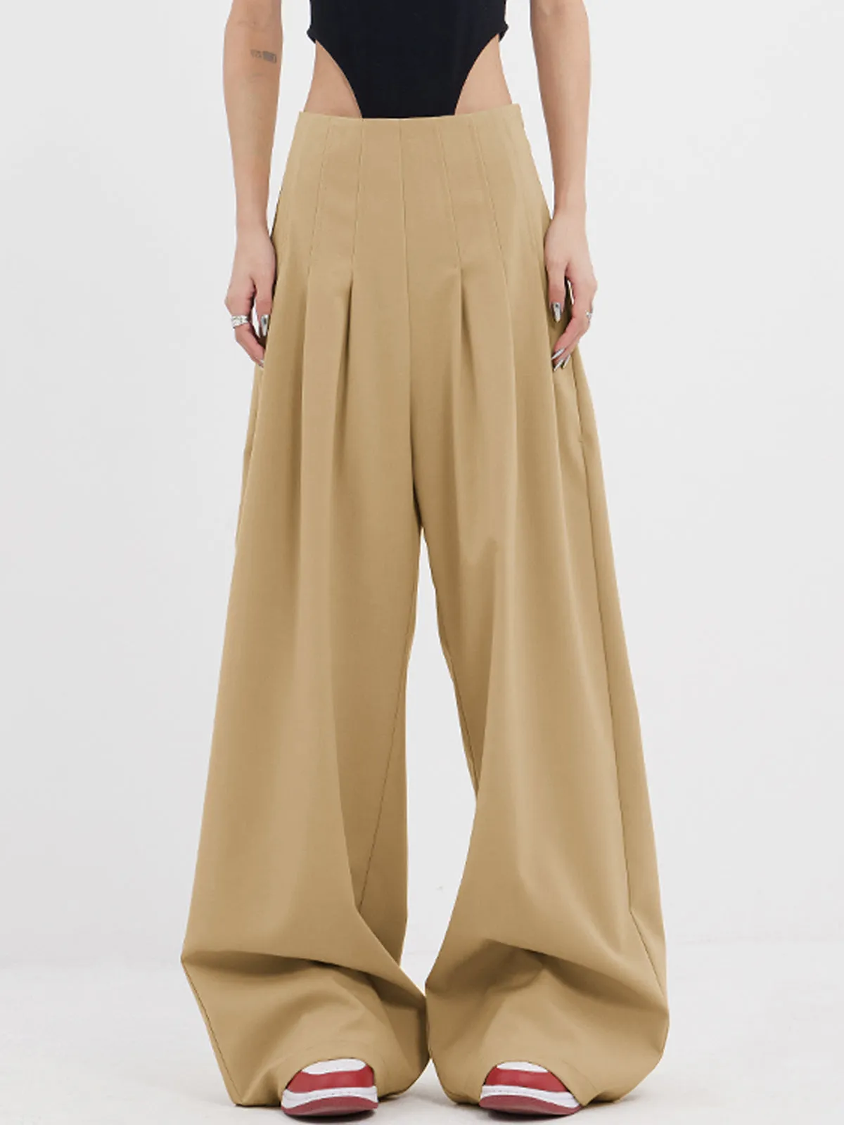 Street Oversized Pleat Trendy Wide Leg Pants