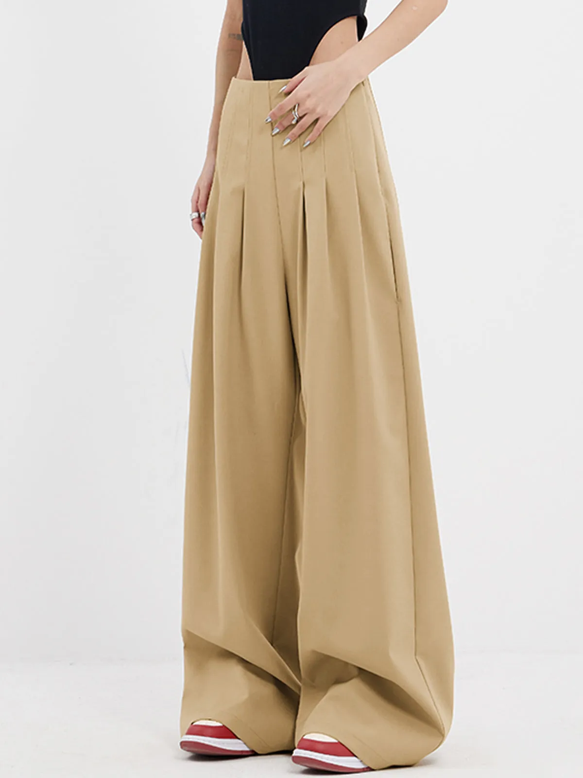 Street Oversized Pleat Trendy Wide Leg Pants