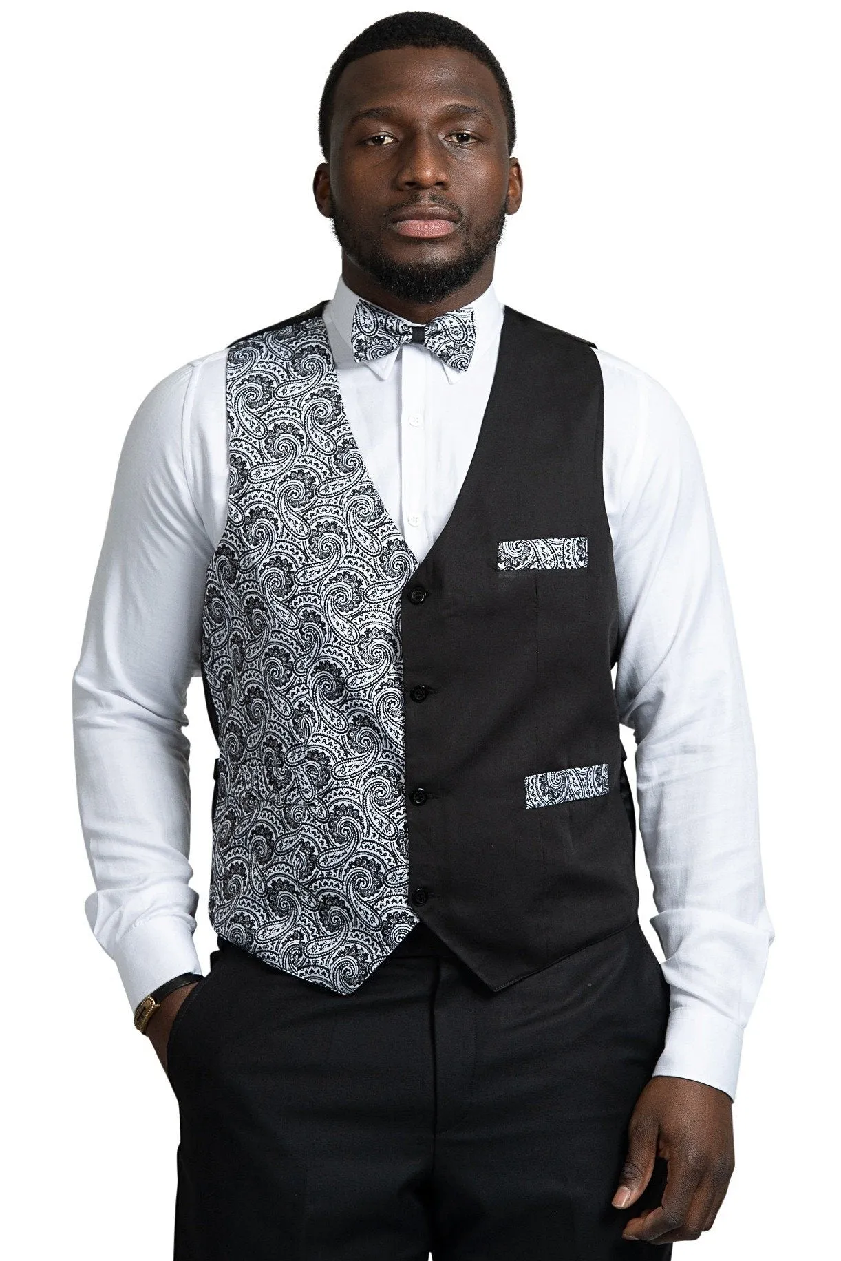 Val African Print Kente Men's Fit Suit Vest (Black & White)